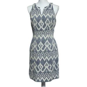 Sheath Dress Katherine Kelly Embroidered Dress Blue Cream Sheath Cotton Linen F